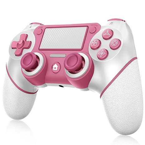 Wireless Controller Compatible with PS4/Pro/Slim, Black ps4 controller with Dual Vibration, 1000mAh Battery, 6-Axis Motion Sensor, Built-in Speaker & 3.5mm Headphone Jack, Charging Cable (Pink)
