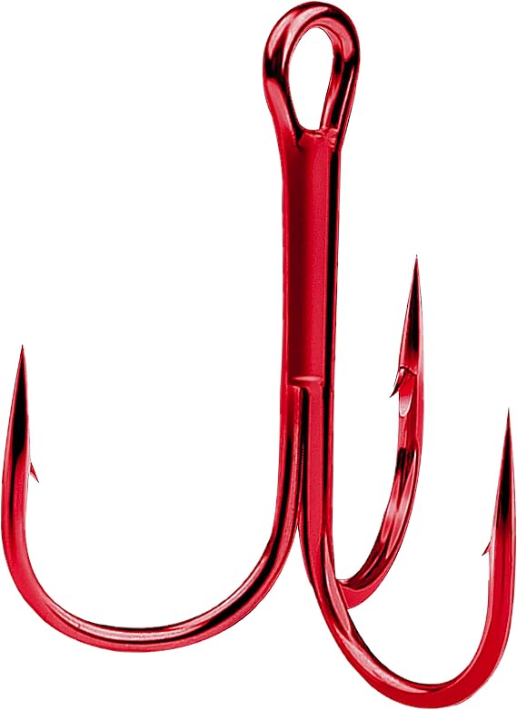 Red Fishing Treble Hooks, High Carbon Steel Treble Fish Hooks Round Bend Sharp Barbed Triple Hooks for Freshwater Saltwater Size2-14