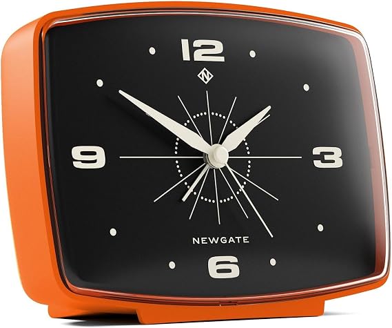 NEWGATE Brooklyn Alarm Clock | Rectangular Retro Design | Pumpkin Orange | Ideal for Bedside, Desk, Shelf & Mantel | Mid-Century Retro Bedroom & Office Accessory