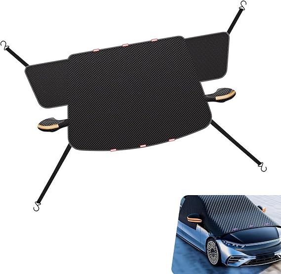 Car Windshield Sun Shade, Thickened 2-in-1 Car Sun Shade & Snow Shield, All-Season Windshield Cover with Reflective Strips and Rearview Mirror Protectors, Universal for Most Cars (Black)