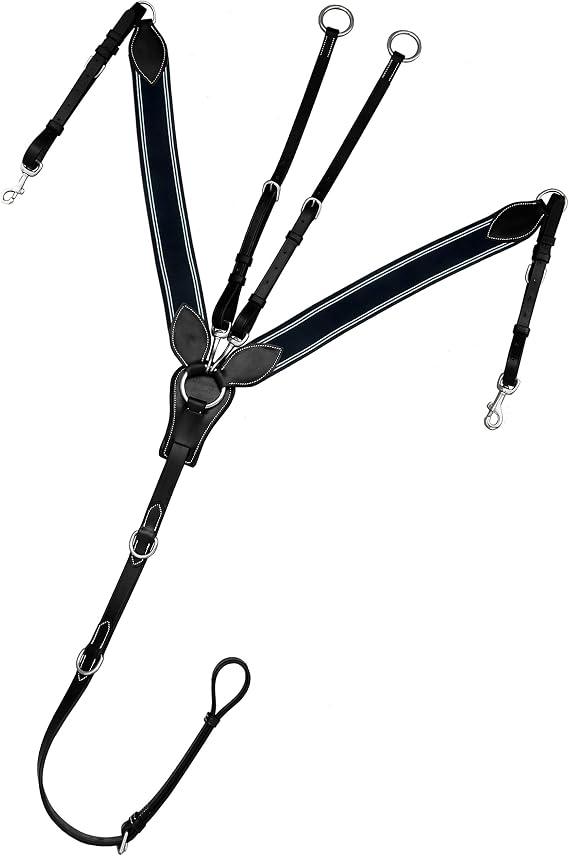 Exion 3-Point English Breastplate for Horses with Running Martingale Navy Elastic Leather Horse Breast Plate Horse Tack for Jumping, Schooling Black, Havana, Oak Brown Pony, Cob, Full, Warmblood