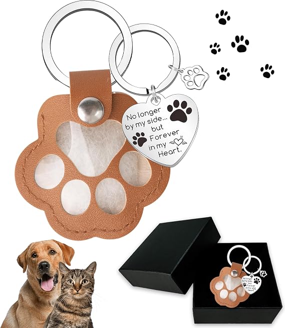 2Pcs Pet Hair Storage Keychain, Pet paw shaped leather keychain, Pet Memorial Gift Keyring, Handmade Key Holder for Collecting Cat and Dog Hair, Dog Memorial Gifts Pet Memorial Key chain