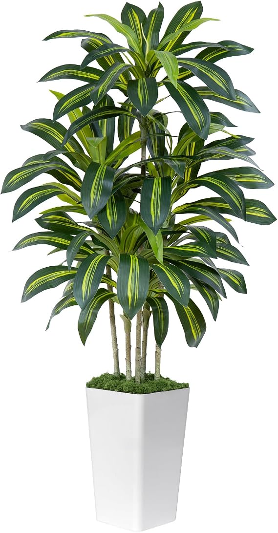 150cm Dracaena Plant Artificial Tree Tall Fake Tropical Floor Plants Potted Artificial Silk Tree Leaf Faux Trees White Tall Planter for Home Office Living Room Indoor Outdoor Decor