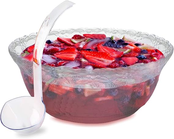 Plastic Punch Bowl with Ladle Clear Punch Plastic Bowls BPA Free Recyclable Punch Set of Bowl and 5 oz. Ladle Embroidered Punch Bowl with Serving Ladle for Parties