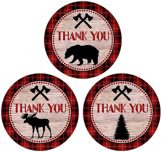Lumberjack Thank You Stickers, Baby Shower Favor Labels, Set of 30