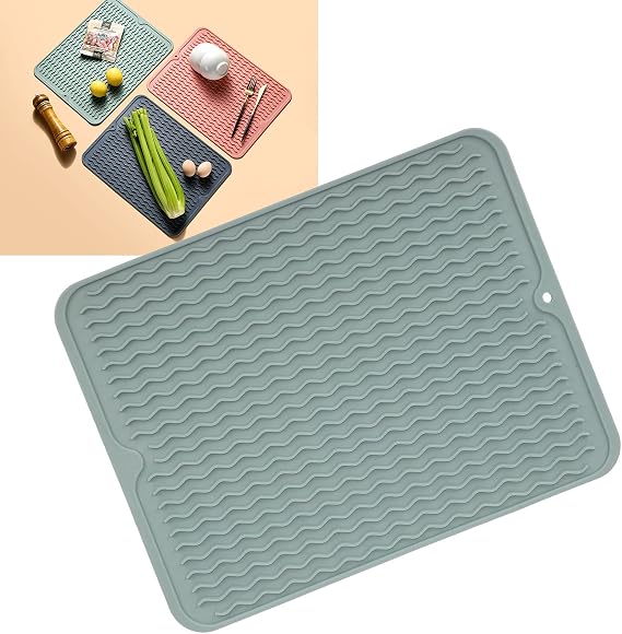 Drain Board , Dish Drying Mat Soft Flexible Rubber Heat Resistant Nonslip BPA Eco Friendly Wide Application Dish Drying Pad Drainer Mats(Green)