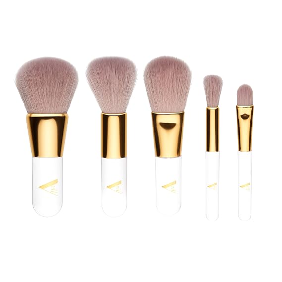 Veil Cosmetics | Pro On The Go 5 Piece Makeup Brush Set | 1 Concealer Brush, 1 Foundation Brush, 1 Lip Brush, 1 Cheek Brush & 1 Buffer Brush | Travel Size | Vegan | Powder, Liquid, or Cream Products
