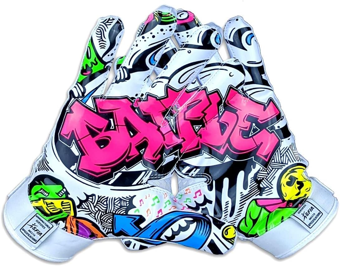 Battle Sports Graffiti Wide Receiver Football Gloves - Adult and Youth Football Gloves - Ultra Grip Gloves