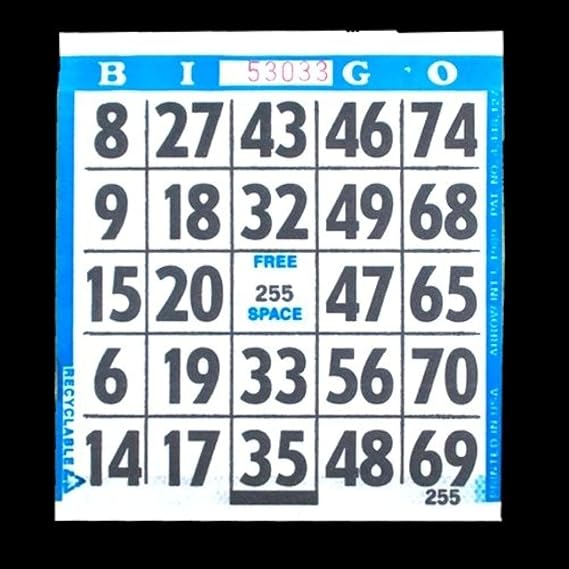 SmallToys 1 on Large Print Easy Read Bingo Paper Game Cards - Blue - 500 Cards - 4.25 Inch Square Size Disposable Cards - No Duplicates - Made in USA