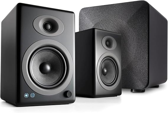 Audioengine A5 Black 150W Wireless Turntable Speakers and 210W S6 Subwoofer with Remote