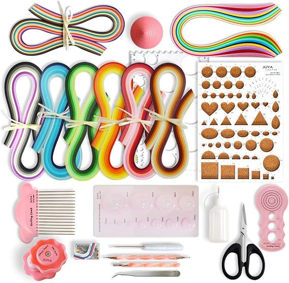 JUYA Paper Quilling Kit 960 Strips with 14 Tools, Glue, Pink Set, 3mm