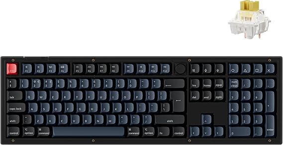Keychron V6 Wired Mechanical Keyboard Knob Version, Full-Size QMK Programmable with Hot-swappable Banana Early Tactile Switch Compatible with Mac Windows Linux (Frosted Black-Translucent), UK Layout