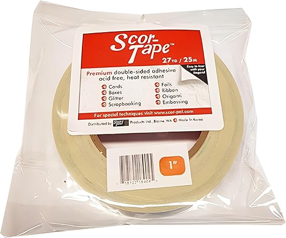 Scor-Tape 1" Double-Sided Adhesive Tape, 27 Yards, Acid-Free, Ultra-Thin, Perfect for Card Making, Scrapbooking & Paper Crafts, Single Roll