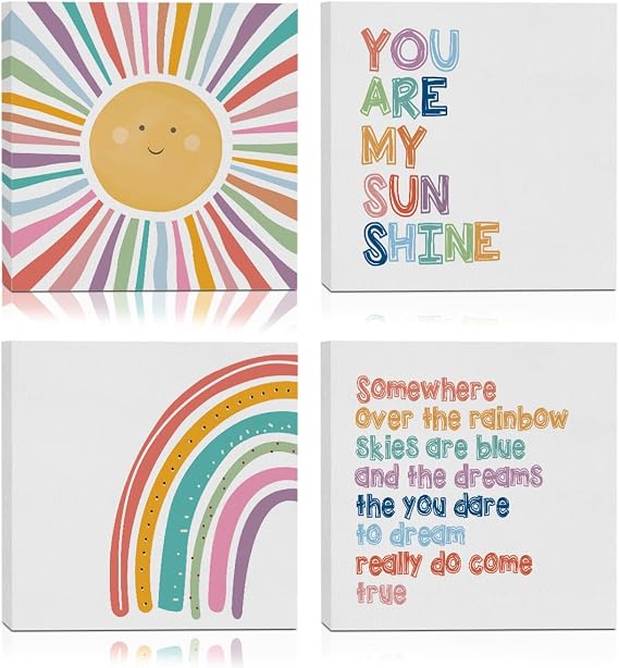 4Pcs You Are My Sunshine Wall Art Canvas Framed Artwork Nursery