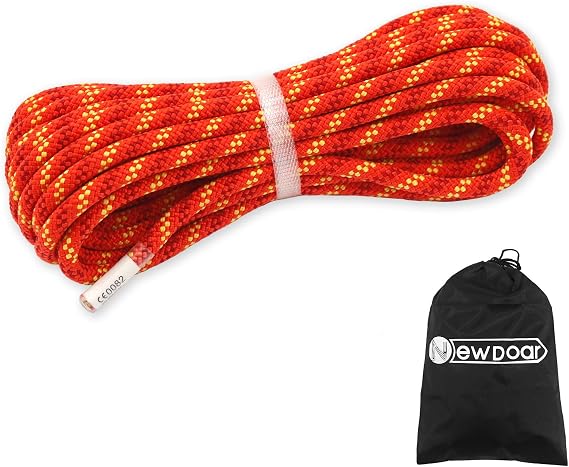 NewDoar CE & UIAA Certificated 5/16(8mm) Static Climbing Rope 14KN High Strength Accessory Cords 33FT/66FT/98FT/165FT Safety Rope for Rock Climbing, Outdoor Survival, Hiking, Mountaineering