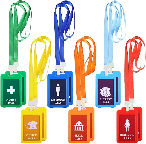Harloon 12 Packs Hall Pass Lanyards Back to School Supplies Plastic Unbreakable School Passes Set Bright Color PVC Classrooms Passes for Library Office Nurse Restroom Teachers Supplies