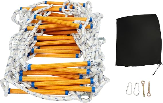 Rope Ladder, 60 Feet Emergency Fire Escape Ladders, Flame Resistant, 2 Story Safety Evacuation Ladder with Hooks, Portable & Reusable, Sturdy & Strong for Most Windows and Balconies
