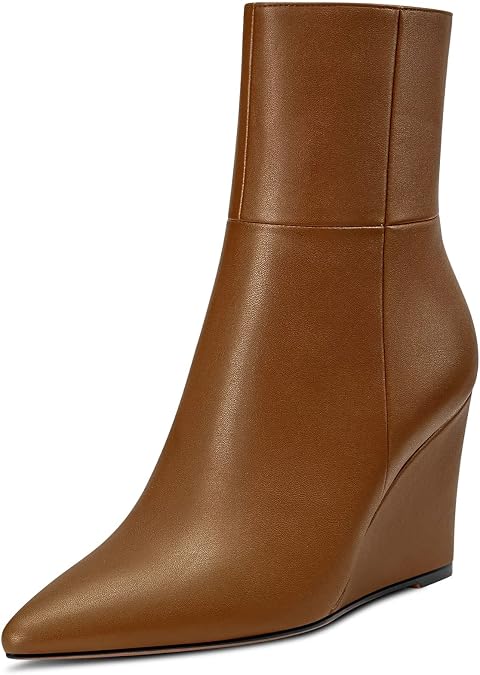 Castamere Women High Heel Wedge Pointed Toe Ankle Boots Short Bootie Classic Zipper Slip-on Boots Party Wedding 3.3 Inches Heels