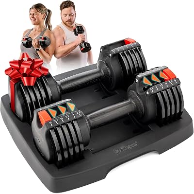Lifepro Adjustable Dumbbells Set - 5in1-15lb 25lb 43lb 55lb weights Set & Single with Rack - Quick Adjust, Secure Grip - Compact Hand Weights for Men Women Home Gym
