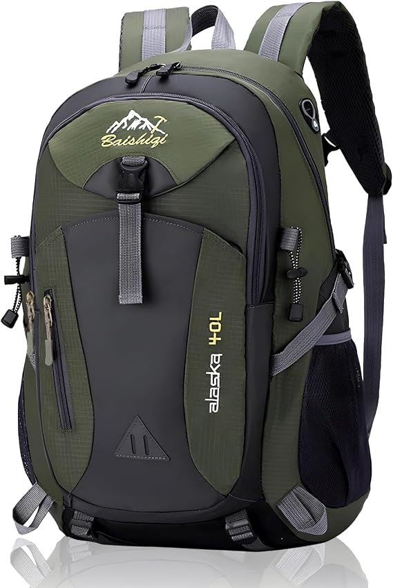 Lightweight Hiking Backpack 40L Polyester Travel Trekking Backpack for Women Men Outdoor Sports Camping Climbing Skiing Cycling, Green, L