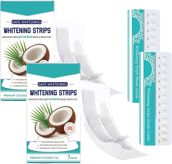 Gentle Teeth Whitening Strips for Tooth White with Coconut Oil, Coconut Mint Whitening Strips Enamel Care, 7-Day Treatment with Non-Slip, Deep Stains Removal, for Sensitive Teeth (14Pcs)