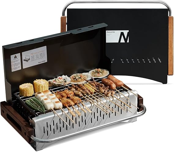 Naturehike Portable BBQ Grill - Folding, Lightweight Smoker Grill for Camping, Picnics, Backyard, Beach Party - Black
