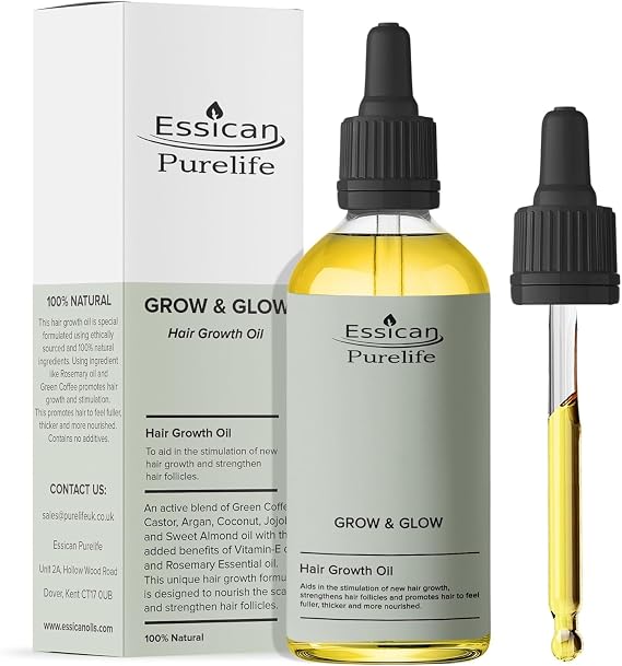 Essican Purelife Hairgrowth Oil with Biotin 100ml, 1 Pack Rosemary, Argan, Coconut, Coffee, Vitamin E, Castor Oils, Natural Hair Oil for Hair Growth Scalp Serum, Promotes Thicker & Fuller Hairs