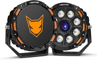 LIGHTFOX 2 PCs 9 Inch LED Spot Light Round, 18,672LM Pair Spot Beam, Driving Light Angle Adjustable with Wiring Harness, Plug & Play, IP68 Waterproof, for Offroad Jeep Wrangler Truck Pickup SUV