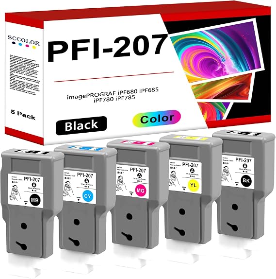 PFI-207 Ink/PFI207 Pigment Ink Tank Bundle 5-Pack 300ML