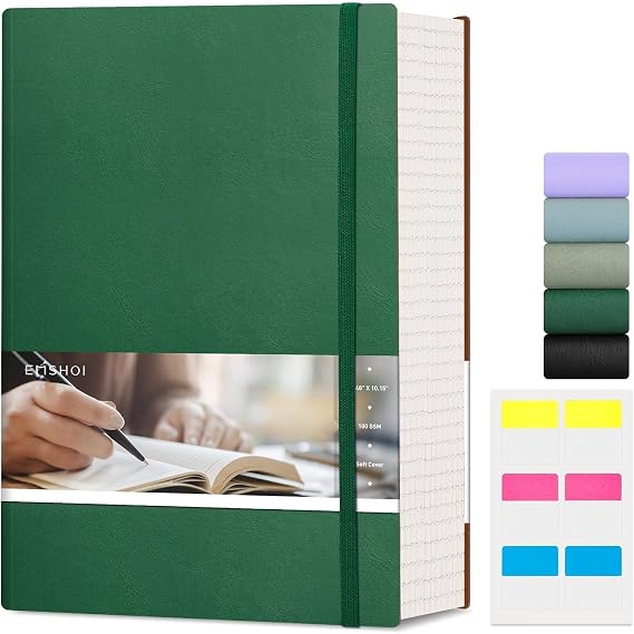 EMSHOI B5 College Ruled Notebook, Large 7.48" x 10.15", 400 Pages 100GSM Ink-Proof Faux Leather Softcover Lay-Flat Lined Journal for Work Office School Bible Study Writing, Dark Green