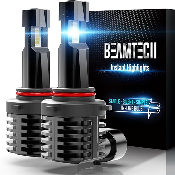 BEAMTECH 9012 Bulb, Fanless in Line, HIR2 Light 6500K Xenon White, 2PCS