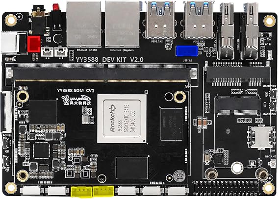 youyeetoo YY3588 AI Single Board Computer - RK3588 SoC with 6TOPS NPU - LPDDR4 32GB RAM Max, 4K/8K Video Codec, Support PCIe 3.0 2280 NVMe/SATA 3.0 SSD for IoT (8g+64g,Carrier + Core Board kit)