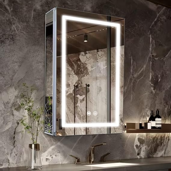 LED Medicine Cabinet,Bathroom Mirror Cabinet with Lights,2028inch,Equip with Internal Light,Aluminum Construction,USB Shaver Socket,3 Color,Dimmer,Demister,Surface Mounted and Recess Mounted