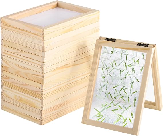 Homaisson 10 Pcs Paper Making Frame Kit - 5''x7'' Paper Making Screens Papermaking Frames Wooden Paper Making Mould Deckles with Mesh for DIY Paper Crafts,Handcraft Paper Making Kit