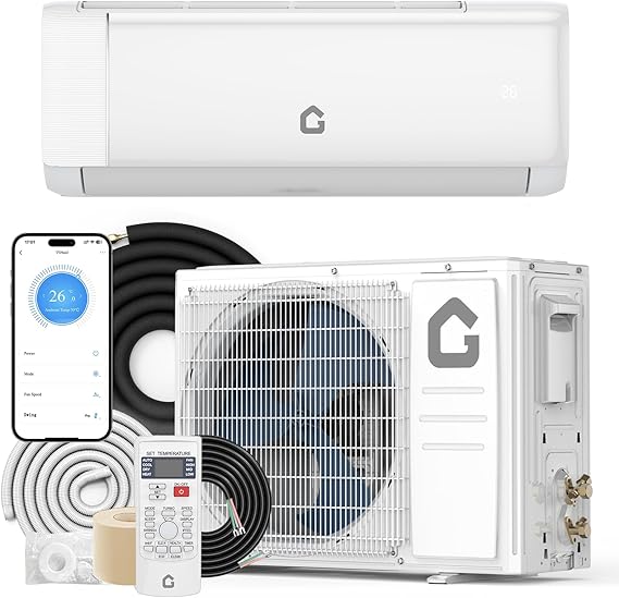 12000BTU Mini Split Air Conditioner& Heater, 21 SEER2 230V Wall-Mounted Ductless AC Unit Cools Rooms up to 750 Sq. Ft, Energy Efficient Inverter AC with Heat Pump & Installation Kit, Energy Star