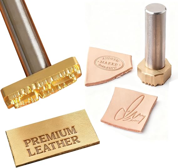 Custom Leather Stamp Personalized Brass Stamp for Leather Crafts Embosser Tool Gift for Leather Craftsman (Gold)