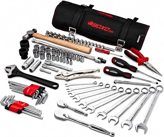 BOXO USA UTV Tool Roll 66-Piece Tool Kit for Polaris RZR, Can-Am Maverick, Honda Talon & Side-by-Side UTVs - Premium Trail Repair Tool Set with Ratchets, Sockets, Wrenches & Cordura Roll Bag