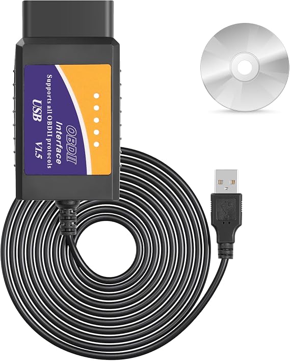 CERRXIAN OBD2 USB Adapter OBD2 to USB Scanner Adapter OBDII Diagnostic Cable OBDii Scanner Code Reader Auto Car Professional OBDII Scan Tool with CD-ROM 1.5M/ 5FT