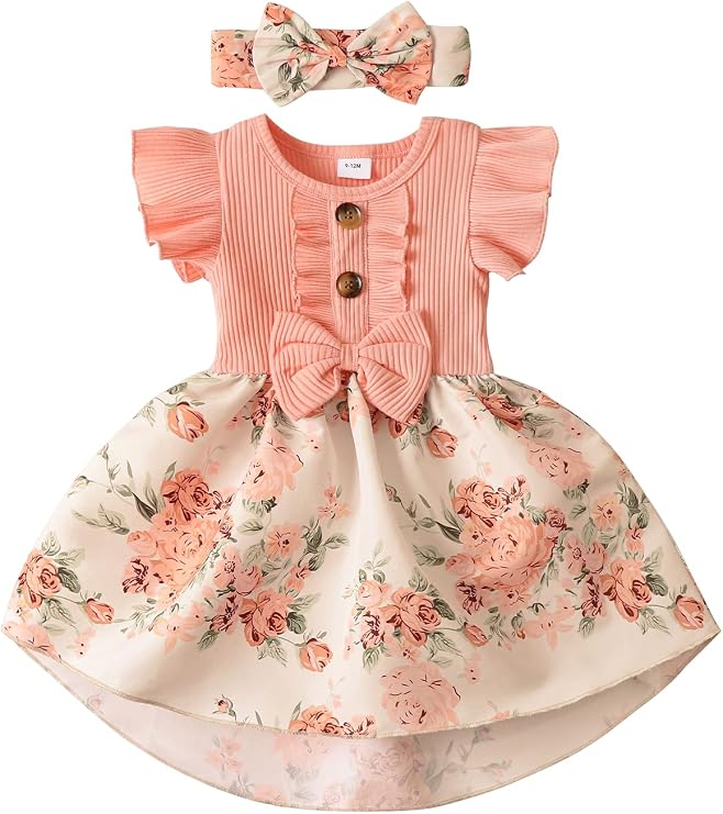 Toddler Baby Girl Dress Floral Ruffle Sleeve Casual Beach Sundress Princess Skirt Clothes Summer Outfits Newborn Dresses