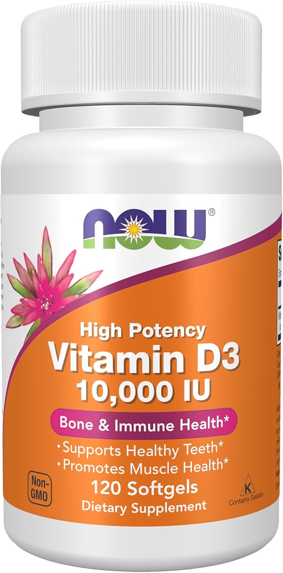 NOW Supplements, Vitamin D-3 10,000 IU, Structural Support*, 120 Softgels