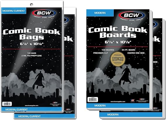BCW Modern Comic Bags and Backing Boards, Acid-Free, 200 Sets, 400 Pieces