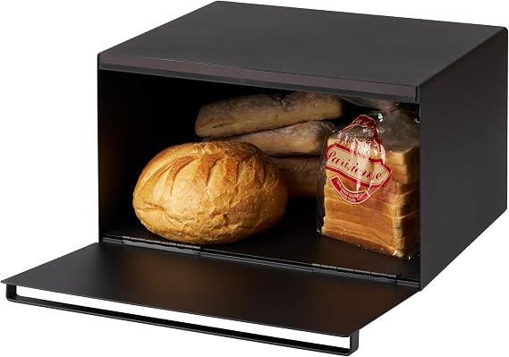 YAMAZAKI Home Tower Bread Box Keeper Holder Container, Metal Bread Holder Saver, Slim Space Saving Counter Storage - Horizontal - Steel