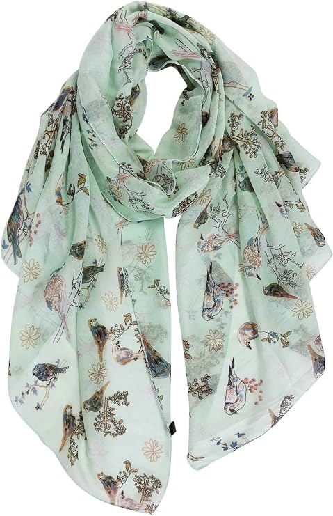 GERINLY Scarfs for Women Lightweight Cotton Feel Scarves Floral Birds Print
