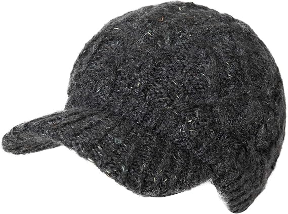 Comhats Winter Wool Beanie Visor Hat with Brim for Women Knit Cable Newsboy Hats Warm Cute Cold Gift Snow Stocking Caps Dark Gray Medium
