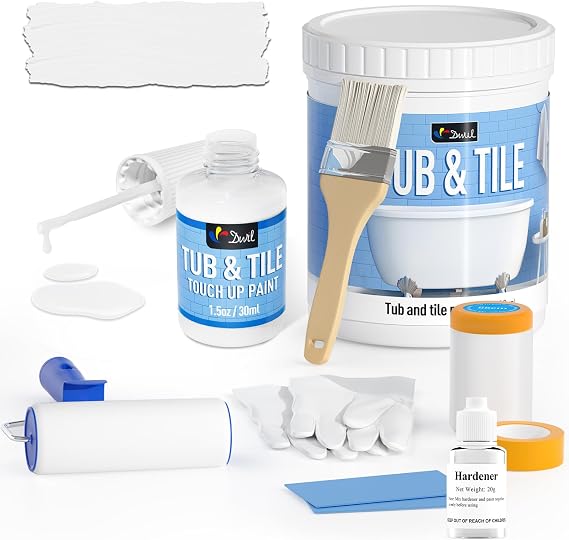DWIL White Tub and Tile Refinishing Kit 1kg & White Touch Up Paint Combination