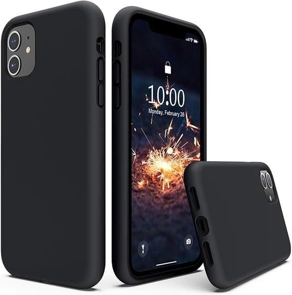 URUCHI iPhone 11 ile Uyumlu Kılıf, İçi Kadife Kaplamalı İnce Sıvı Silikon Tam Koruma Yumuşak Jel Silikon Kapak, Siyah