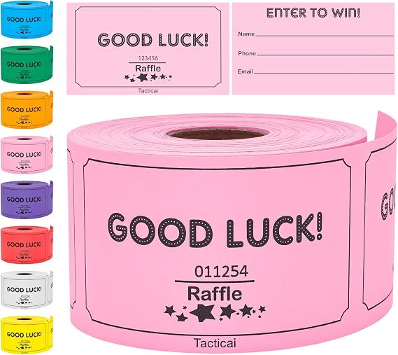 Tacticai 250 Raffle Tickets, Good Luck Raffle Cards, Pink