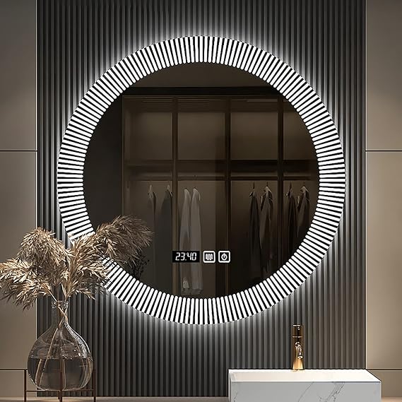 REIFNA Bathroom Mirror with Lights,Anti-Fog Dimmable LED Vanity Mirror with Memory Function,with Sensor Touch Control,Anti-Fog,3-Color Dimmable Light Round Mirror (Size : 50cm, Color : A)