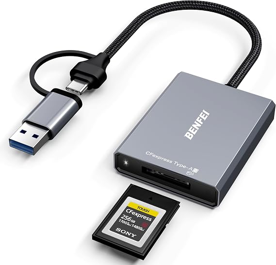 BENFEI CFexpress Type A Card Reader with USB 3.2 (Gen 2) 10Gbps, USB-C&USB-A 2-in-1 Type A CFexpress Adapter, Compatible with Windows/Mac/Linux/Android