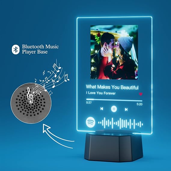 Spotify Plaque Personalised Gifts for Him Her - Spotify Picture Frame Customised Gifts for Girlfriend Boyfriend - Song Plaque with Picture Gifts for Couples with Bluetooth Base